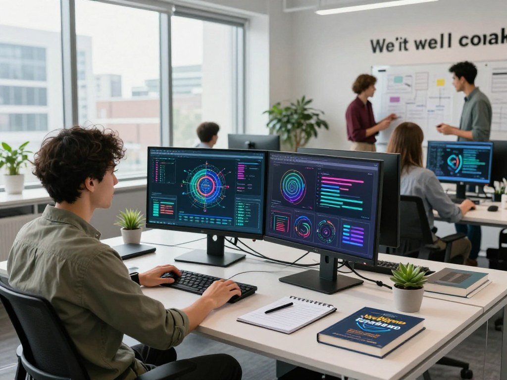 Dynamic workspace with innovative tech tools showcasing spicy ai developments and vibrant data visualizations.