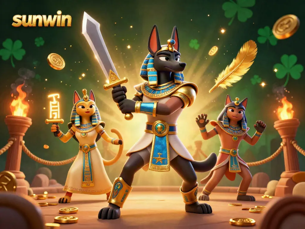 Engage in thrilling adventures at sunwin with ancient Egyptian warriors and vibrant casino elements.