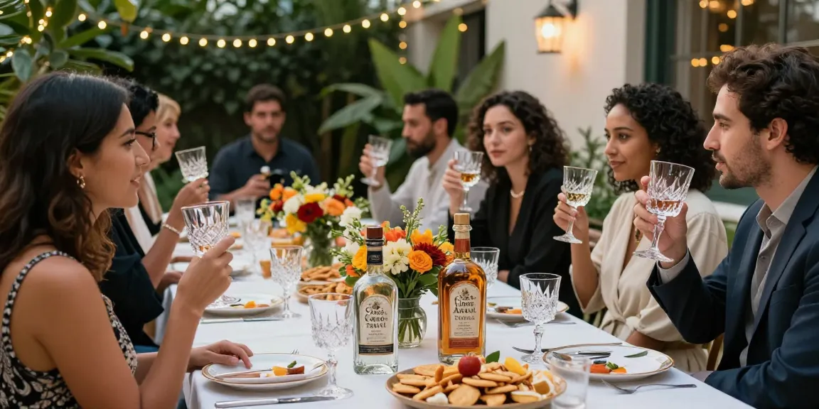 Enjoying Clase Azul Tequila at an elegant gathering with artisanal snacks and vibrant ambiance.