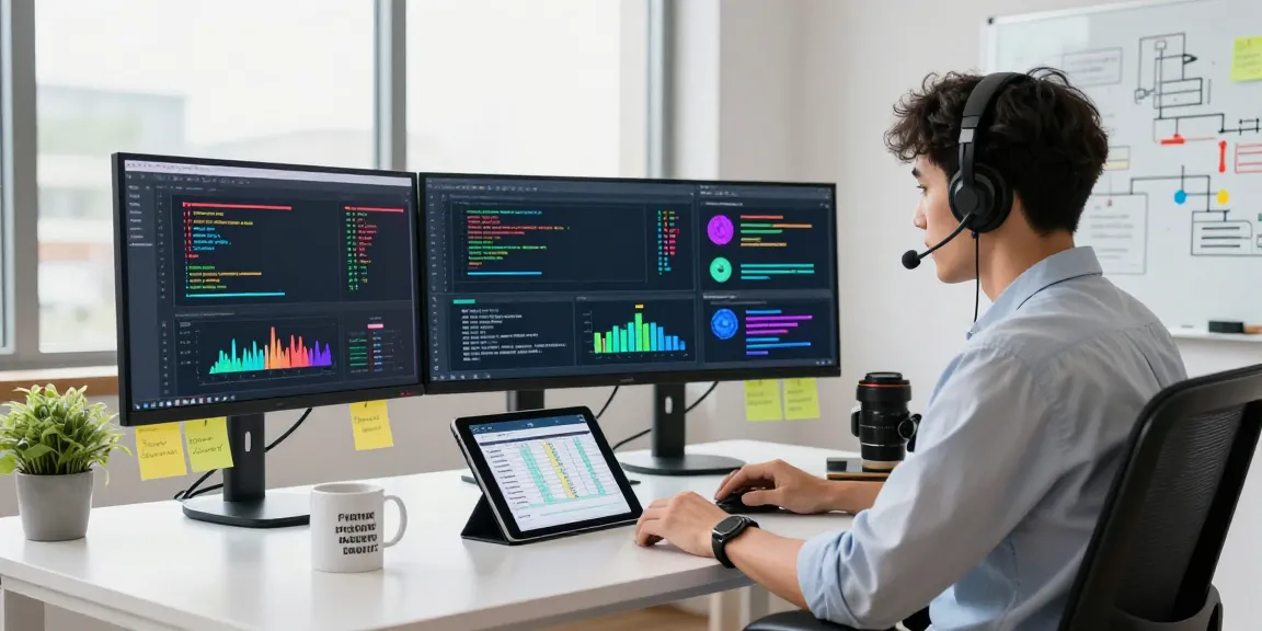 Data scientist analyzing machine learning tools in a modern workspace