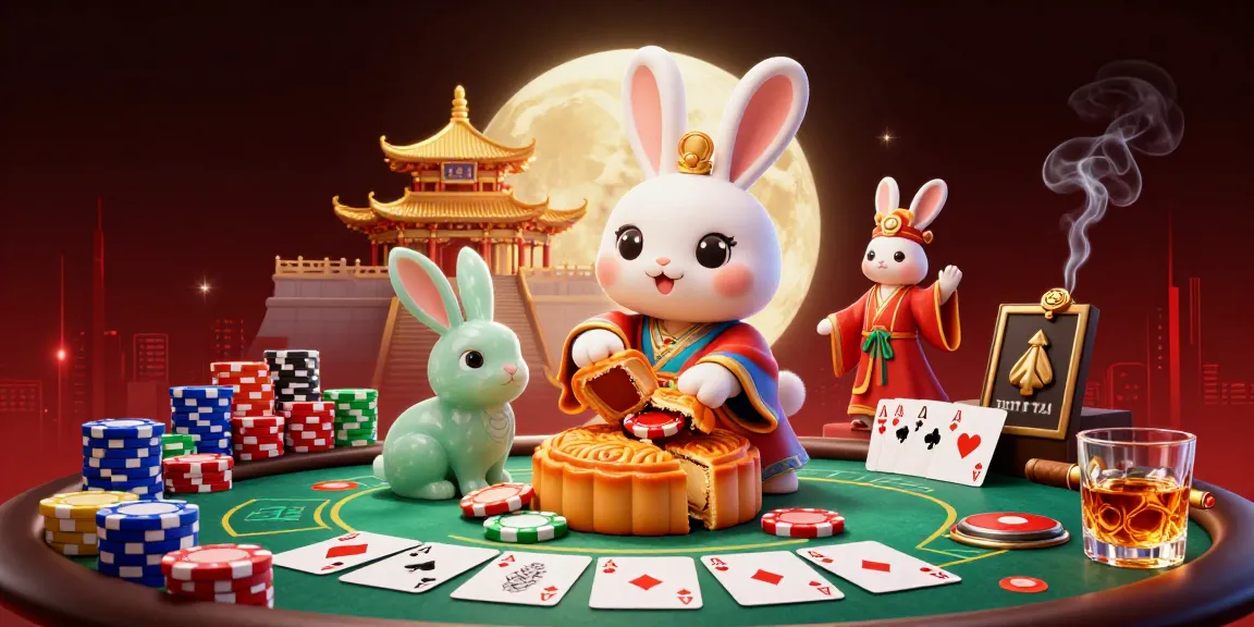Immerse in wolfwinner's vibrant moonlit casino scene featuring a moon rabbit and poker elements.