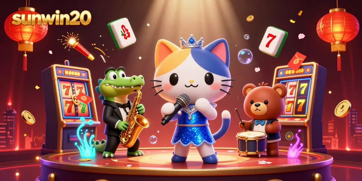 Experience the excitement of sunwin20 with vibrant characters and thrilling casino elements in this dynamic 3D scene.
