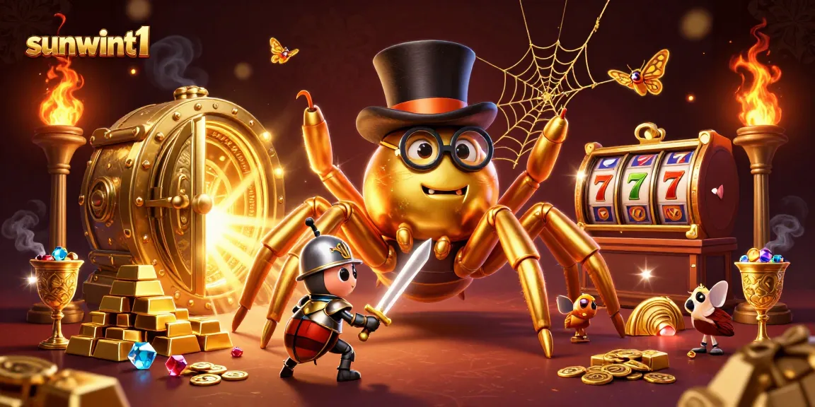 Experience the excitement of sunwint1 where a golden tarantula and beetle knight create a vibrant casino atmosphere.